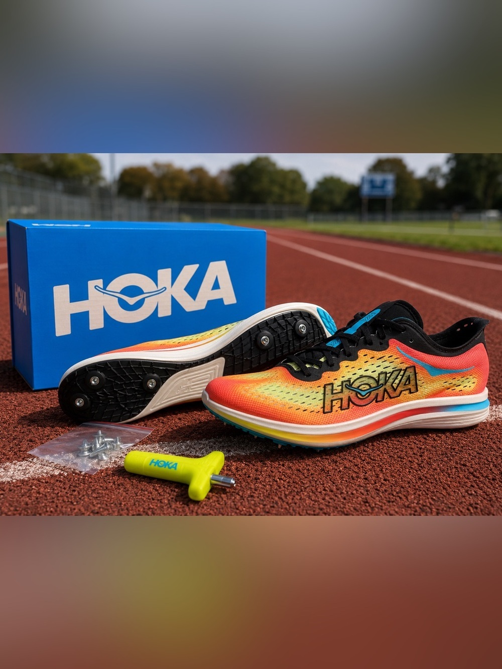 HOKA Cielo FlyX Track Spikes Men’s 13 VYZ Sprint Racing Shoes 1151990 NWT